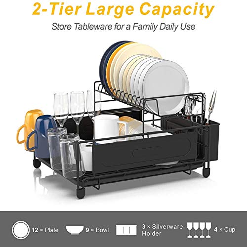 Dish Drying Rack, iSPECLE 2 Tier Dish Rack with Cup Holders, Utensil ...