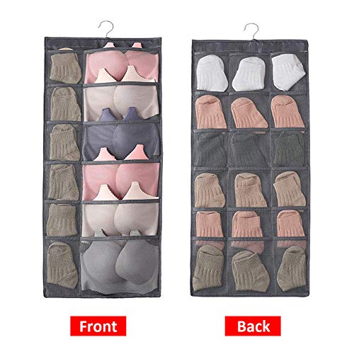Aoolife 30 Mesh Pockets Hanging Storage Organiser with Metal Hanger, Dual-Sided Hanging Closet Organizer for Underwear, Stocking,Bra and Sock (Grey) - Thumbnail 7