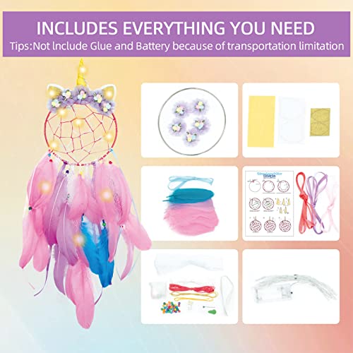 Dream Catcher Kit for Kids, DIY Dream Catcher Kit, Unicorn Dreamcatcher Kit with Lights, Dream Catcher for Girls, Crafts for Girls Ages 8-12