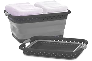 Pop & Load Collapse & Store 1 Large 25" Slim Collapsible Plastic Laundry Basket, Space Saving Portable Pop Up Storage & Organization Basket, 3" High When Folded, Dual Comfort Grip Handles, Black