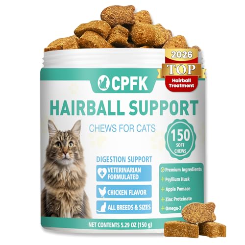 Cat Hairball Remedy Treats, 150 Soft Chews Cat Hair Ball Treatment Furball Control Relief Helps Eliminate and Prevent Hairballs for Indoor Cats Supports Skin and Coat Digestion Chicken Flavor