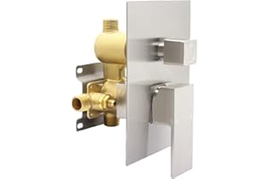 DRETTYER Brushed Nickel 3 Way Outlet Shower Diverter Valve - Flow Control Mixer Mixing Rough-In Shower Valve Modern Concealed