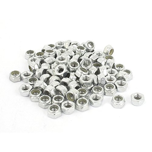 3/16"-24 Metal Nylon Insert Hex Lock Nuts Silver Tone 100Pcs