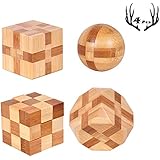 4 Pack Wooden Puzzle Games Brain Teasers Toy- 3D Puzzles for Teens and Adults - Wooden Logic Puzzle Wood Snake Cube Magic Cube Magic Ball Brain Teaser Intellectual Removing Assembling Toy