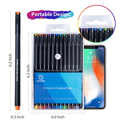 Journal Planner Pens, Arcobis 12 Fineliner Color Pens Fine Point Marker Pens Fine Line Drawing Writing Pen for Journal Planner Note Calendar Coloring Office School Supplies Art Projects