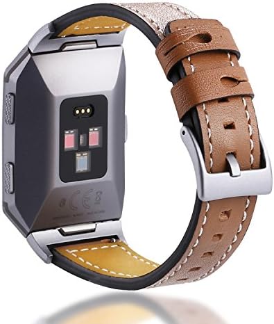 Fitbit Ionic Leather Bands, Jansin Classic Genuine Leather Replacement Wristband Strap Accessories for Fitbit Ionic Smart Watch Women Men (Brown)
