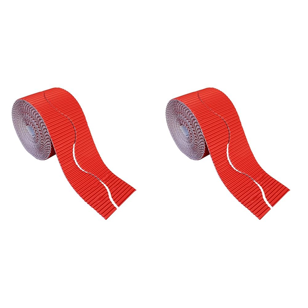 Bright Ideas Corrugated Border Roll for School Displays, Red, 10cm x 7.5m, BI7885 (Pack of 2)