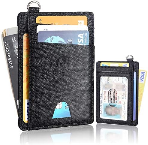 Slim Minimalist Front Pocket RFID Blocking Wallets, Credit Card Holder for Men Women with D-Shackle