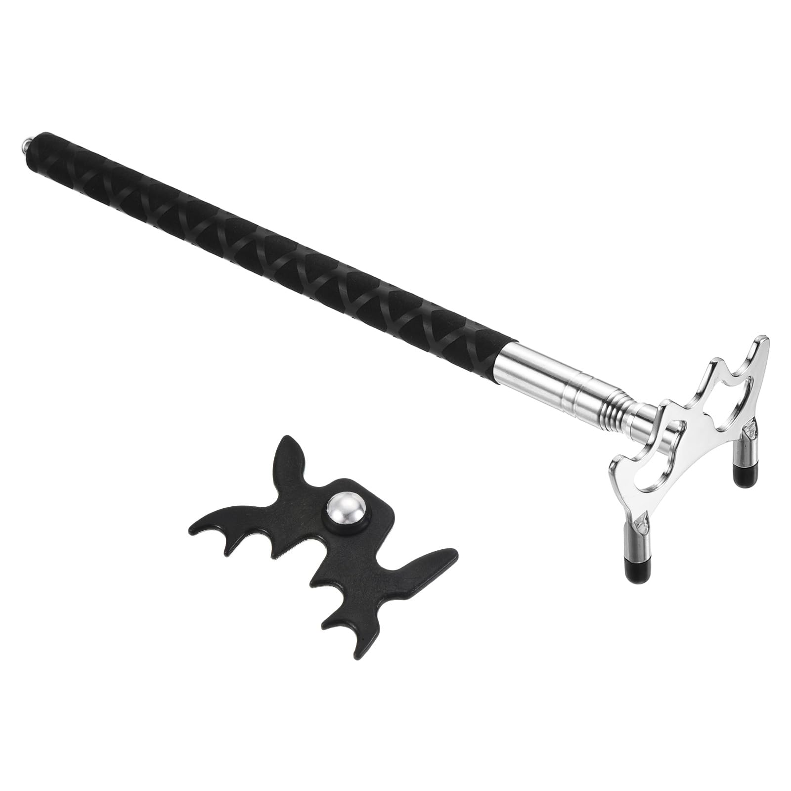 PATIKIL Retractable Billiards Cue Stick Bridge, Silicone Pool Cue Accessory with Removable Metal Low Bridge Head for Pool Table Competition, Silver/Black