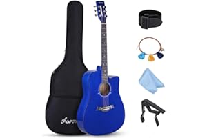 Asmuse 41 Inch Acoustic Guitar, Premium Solid Wood Cutaway Guitar Bundle kit With Gig Bag, Strap, Capo, Strings and Picks (Blue)