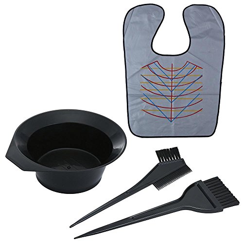 niceEshop(TM) 4 Pcs Professional Salon Dyeing Kit-Color Dye Brush Comb Mixing Bowl Hair Coloring Cape(Black,Grey)