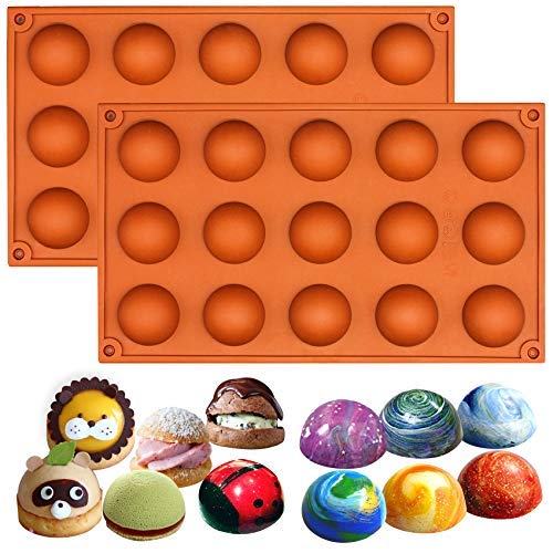 musykrafties 2 Pack 15-Cavity Small Semi Sphere Dome Chocolate Silicone Moulds for Jello Mini Teacake