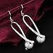 FIFATA 925 Long Sterling Silver Drop Classic Ovals with Frosted Bead Pendant Earrings for Women Girls