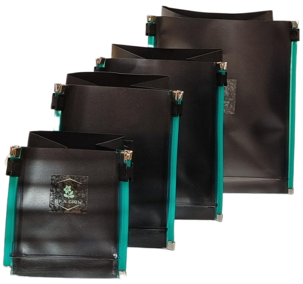 ZIP N Grow Pack of 4 Foldable Plant Pots in four sizes, with Drainage Holes - Ideal for Repotting, Indoor and Outdoor Use | Stylish Pots for House Plants and Flowers | featuring a dual zip front.