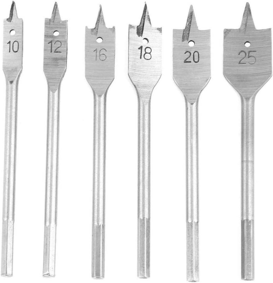 6pcs Flat Milling Drill Bit Set Spade Paddle Drill Wood Drill Bits 150mm Length Diameter 10/12/16/18/20/25 mm Hex Shank Size 6mm