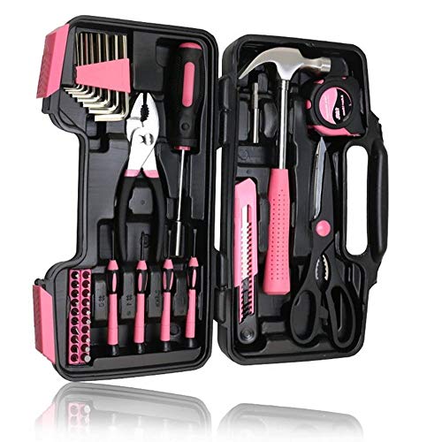 Cxssxling Werkzeugkoffer, Werkzeugkoffer, kompletter Werkzeugkoffer, rosa, Werkzeugkiste, Werkzeugkasten, Haushalt… – Bild 4