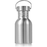 Volhoply 12oz Uninsulated Single Walled Water Bottle, Stainless Steel Reusable Water Bottles with Handle, BPA Free & Plastic Free 18/8 304 Metal Water Bottles for Camping, Hikers, Cyclists