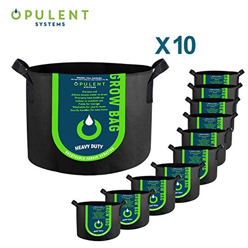 OPULENT SYSTEMS 10-Pack 10 Gallon Grow Bags Heavy Duty Thickened Nonwoven Fabric Containers for Potato/Plant Growing Pots with Handles (Black)