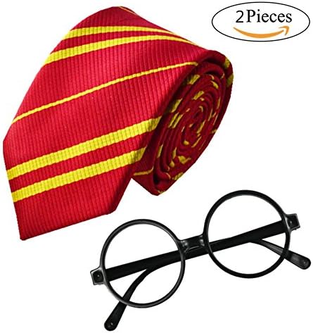 MISG Harry Potter Tie and Novelty Glasses Frame For Kids Teens, Cosplay Costumes accessories For Halloween and Christmas (Red)