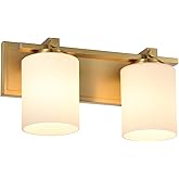 Gold Bathroom Vanity Light Fixtures, Aged Brass 2 Lights Transitional Vanity Lighting Fixture with Opal Glass Shade, Porch Wa