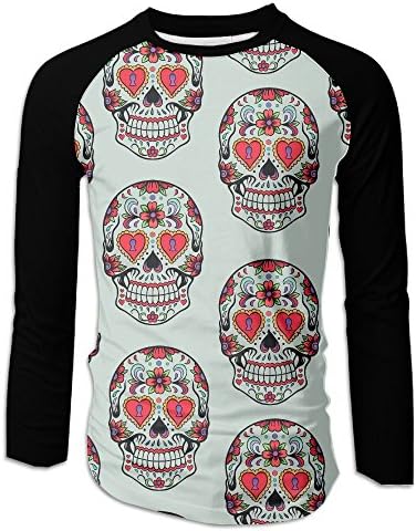 HOD BAO Sugar Skull Mexico Mexican Men's Round Neck Raglan Sleeve Long T-shirt Blouse Tops Casual Teen Boys Tees S