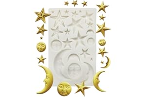 FEWO Moon Stars Sun Face Silicone Fondant Mold Chocolate Candy Gumpaste Sugarcraft Tool Cake Decorating Tools Epoxy Resin DIY Polymer Clay Silicone Mold