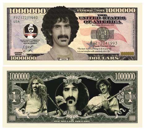 Frank Zappa Million Dollar Bill in Collector Grade Currency Holder