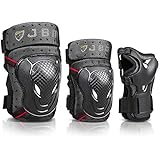 JBM Kids Child BMX Bike Knee Pads and Elbow Pads with Wrist Guards Protective Gear Set for Biking, Riding, Cycling Scooter, Skateboard, Bicycle, Rollerblades (Black, Kids/Child)
