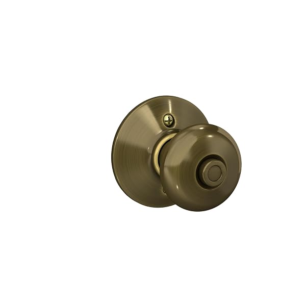 SCHLAGE F40PLY 609 16-080 10-027 PLYMOUTH BED AND BATH KNOB, ANTIQUE BRASS