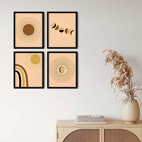 Boho Wall Art Print Set of 4 Mid Century Modern Wall Art Prints 8x10 In