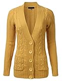 Women's Fitted Cable Knit Long Sleeve Button Sweater Cardigan with Pockets (S-3XL)