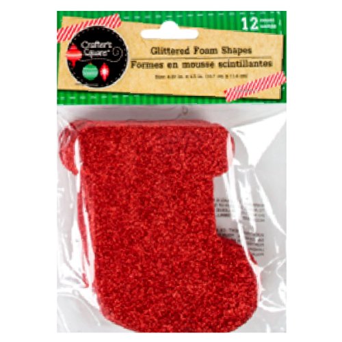 Christmas Glittery Foam Shapes Red Stocking 12 Count