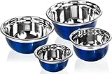 4 Pc Chef Quality Stainless Steel Mixing Bowls - Blue Serving Prep Bowls or Mixing Bowl Set w/ Flat Rim & Base