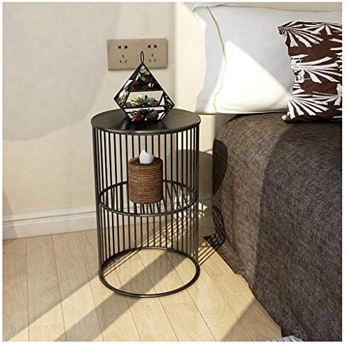 ZHFHA Modern Black/Gold Small Wire Side Table Metal Coffee End Side Table 2-Tier Round Sofa Corner Snack Tablet Telephone Table 30X30X55CM (Color : Black)