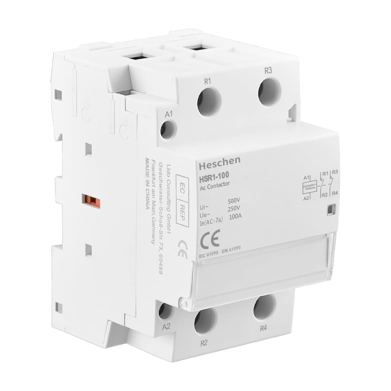 Photo 1 of Heschen Household AC Lighting Contactor Switch, HSR1-100, Ie 100A, 2 Pole, Two Normally Closed, AC 220V Coil Voltage, 35mm DIN Rail Mount