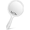 Macaki Hand Mirror, Double-Sided 1X/15X Magnifying Mirror with Handle, Acrylic, 8.3" L x 4.5" W, Clear, Pack of 1