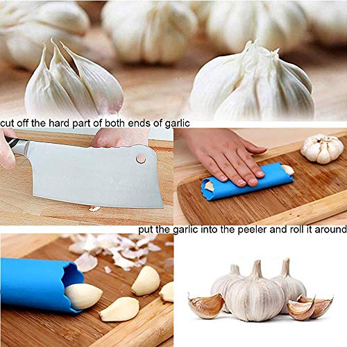 Garlic Press & Slicer - 2 in 1 Handheld Garlic Mincer Crusher Chopper Squeezer with Silicone Tube Peeler and Cleaning Brush Home Kitchen Gadgets, Bonus Vegetable Peeler