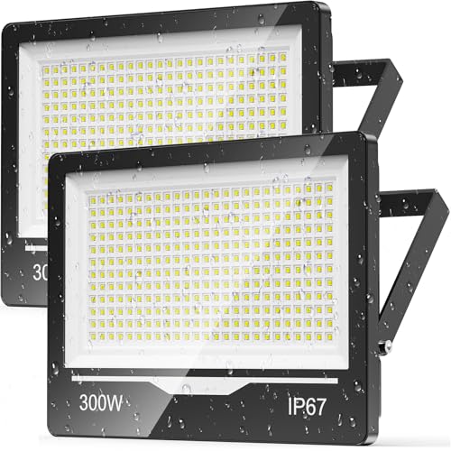 TOPAUBUB Outdoor LED Spotlights 300W – 30000LM 6500K Cool White LED Projector IP67 Waterproof Lights Outdoor Lamp for Garden, Patio (2 Pieces)