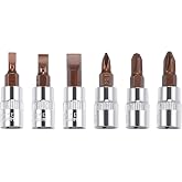 uxcell 1/4" Drive Phillips Slotted Bit Socket Set, S2 Steel Bits, CR-V Sockets 6-Piece (PH1-PH3, FD4-FD7)