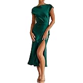 Women's Summer Satin Elegance Backless Twist Cap Sleeves Midi Dress 2025 Sexy Cowl Neck Slit Cocktail Wedding Guest Dresses