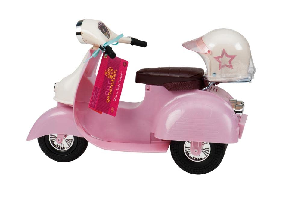 Our Generation - Ride In Style Scooter - Vehicle Playset - Pink & Ivory - 18-Inch Doll Accessories - Pretend Play - Toy for Kids 3 Years +