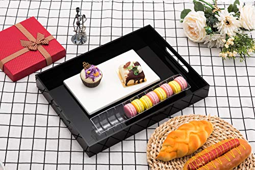 Glossy Black Sturdy Acrylic Serving Tray With Handles - 10x15 Inch for Coffee, Appetizer, Breakfast, Butler - Kitchen Countertop, Makeup Drawer Organizer, Vanity Table, Ottoman, Decorative