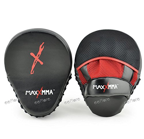 MaxxMMA Pro. Punch Mitts - Boxing Punching MMA Training Fitness Practice (Black/Red)