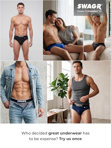 SWAGR 5 Pack Men's Super Combed Cotton Underwear Briefs | Classic TruComfort Fit | Powered by ZincShield Anti-Bacterial Tech | Aerflo Breathability | 4-way FlexStretch | SOXCO Style SG03