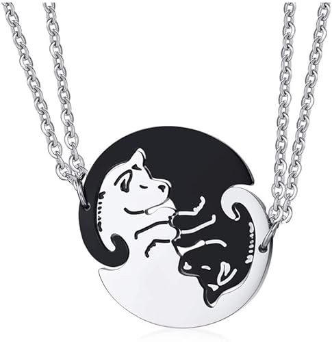 Amazon Rockyu ペアネックレス カップル 人気 可愛い 犬ペンダント シルバー ブラック 2個セット 男女兼用 ステンレス製ネックレス 恋人 バレンタインデート 人気 プレセント ネックレス 通販