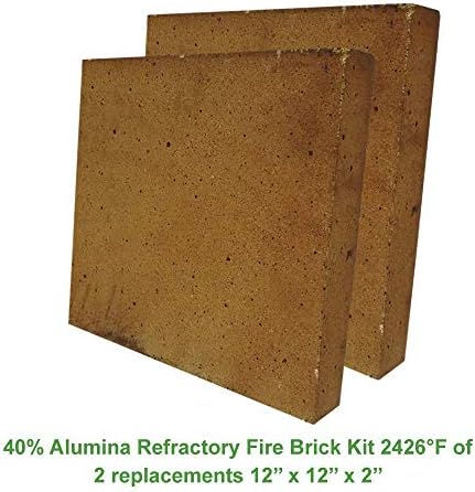 40% Alumina Refractory Fire Brick Kit 2426°F of 2 Replacements for stoves, fire pits and Pizza ovens 12’’ x 12’’ x 2’’