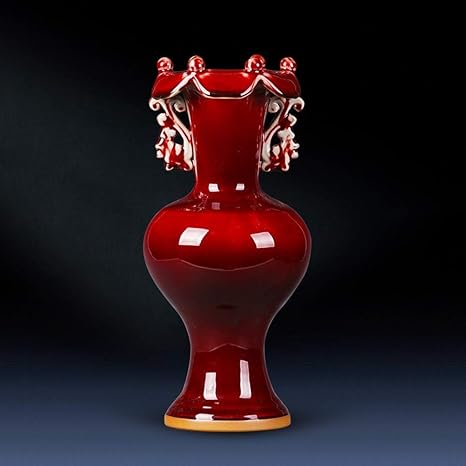 HLL Florero de cerámica Ámbar Rojo Piso europeo simple Florero grande