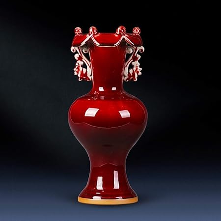 HLL Florero de cerámica Ámbar Rojo Piso europeo simple Florero grande