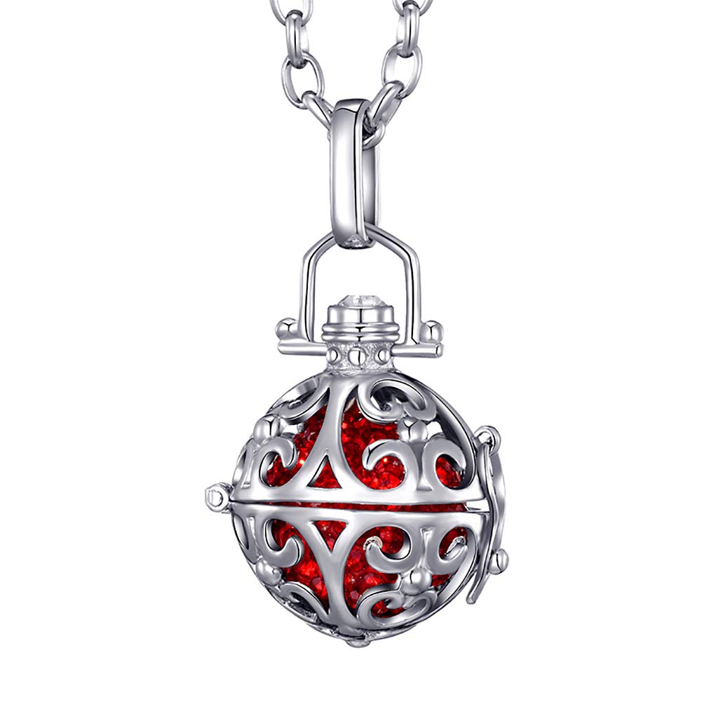 Morella Women Necklace Stainless Steel 70 cm 27,5" with Ornament Pendant with Sound Ball Zirkonia Red Ø 16 mm 0,63" in a Velvet Jewelry Bag