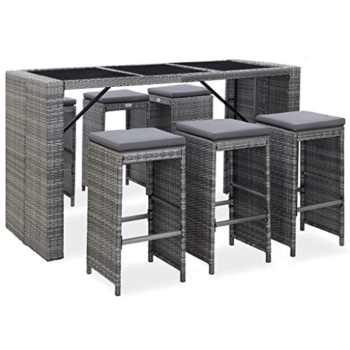 vidaXL Gartenbar Set 7-TLG. mit Auflagen Theke Bar Tresen Gartentheke Bartisch Stehtisch Barhocker Barstuhl Gartenmöbel…
